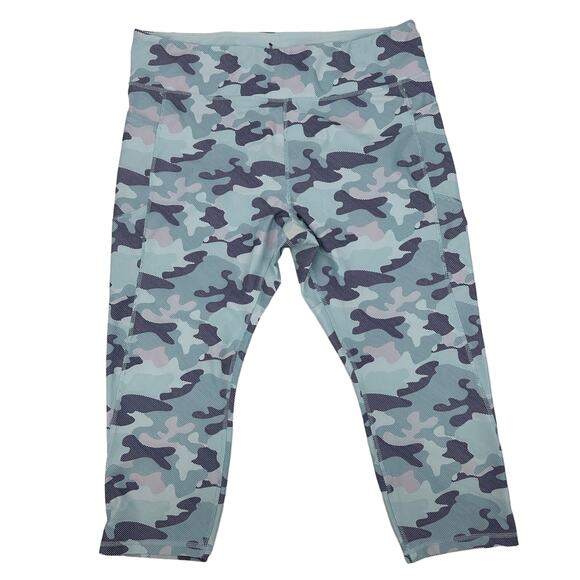 Dip Womens Blue/Teal/Pink Camo Capri Yoga Athletic Stretchy Pants Size 3X Plus - Picture 1 of 9